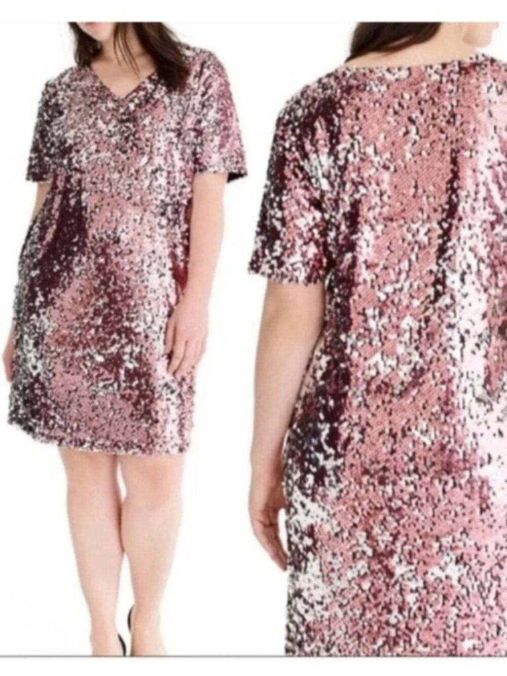 Universal Standard x J.Crew Holiday Party Size 3X Sequin V-Neck T-Shirt Dress